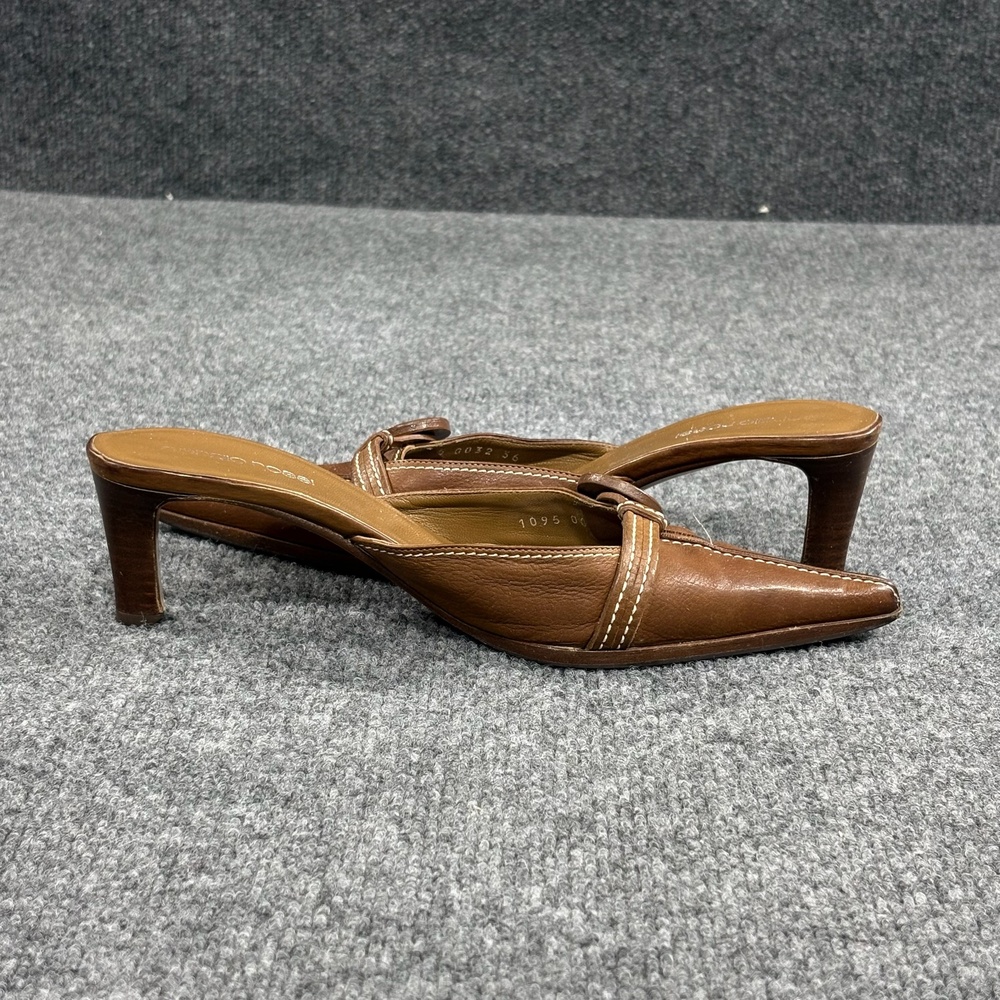 Sergio Rossi Shoes Womens 6 Brown Leather Medallion Mule Pointed Heels Italy